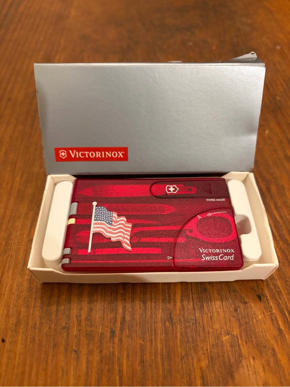 Victorinox Red SwissCard with American Flag Graphic